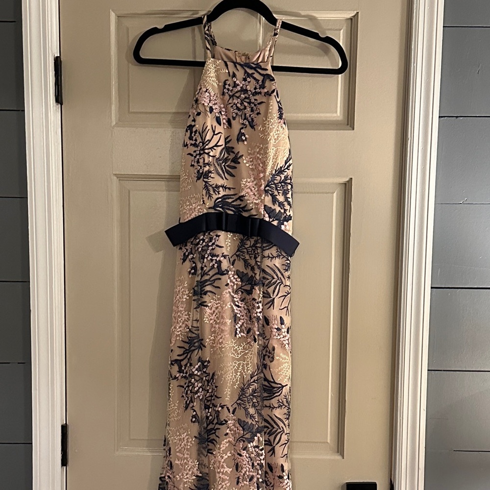 High Neck Dress - Navy and Pale Pink/Nude